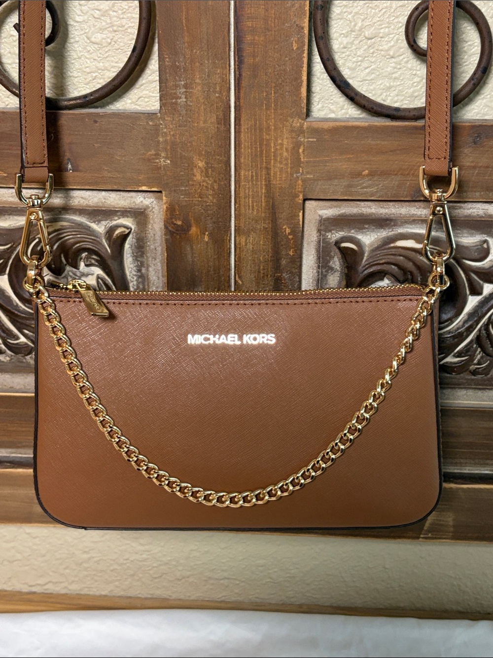 Michael Kors Jet Set Travel Medium Zip Pouchette with Removable Strap.